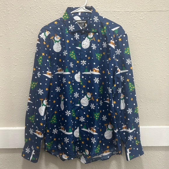 Suitmeister Long Sleeve Button Up Snowman Christmas Theme Men's Shirt Size L - Picture 1 of 4